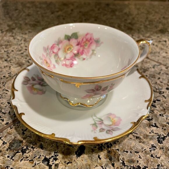 Schumann Arzberg Germany Wild Rose Bone China Vintage Tea Cup and Saucer - Picture 1 of 13